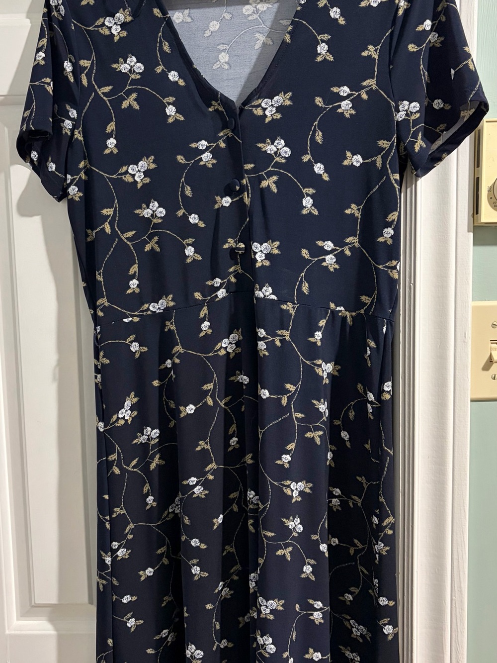 Navy Floral V-Neck Women's Dress